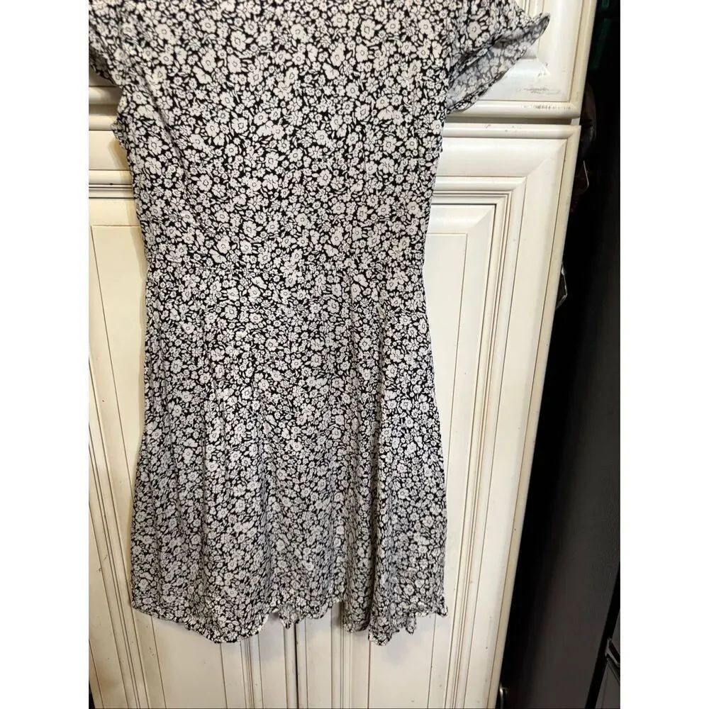 H&M Girls Floral Cap Sleeve Viscose Wrap Dress Black & White Size 14